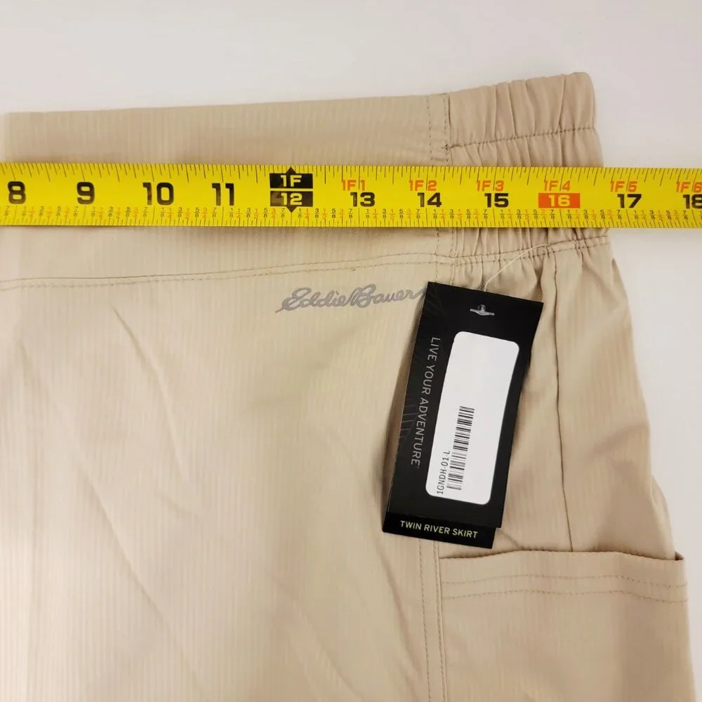 Eddie Bauer Size Large Twin River Stripe Cargo Skirt Beige Pull On Stretch NWT